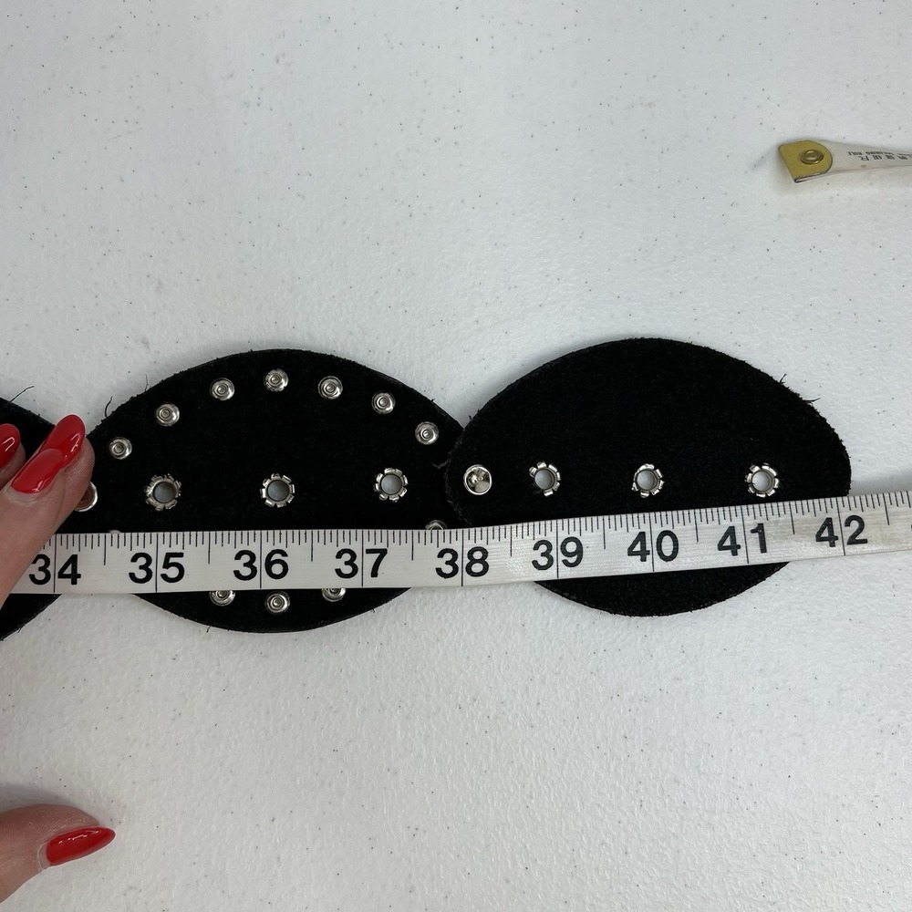 Leather Studded Belt Large 38 Bling Buckle Conch Style Black Silver Southwestern - Picture 14 of 16